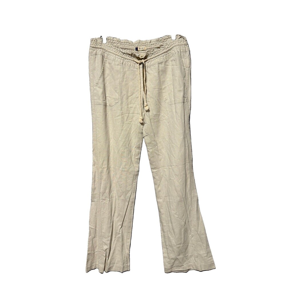 Roxy Oceanside Linen Beach Pants Size Small S Stone Beige Flared Wide Leg NWT